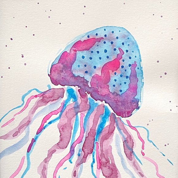Pink Jelly - Original Wall Art Watercolor Painting Matted Frame Ready 8”x10” - Picture 1 of 6